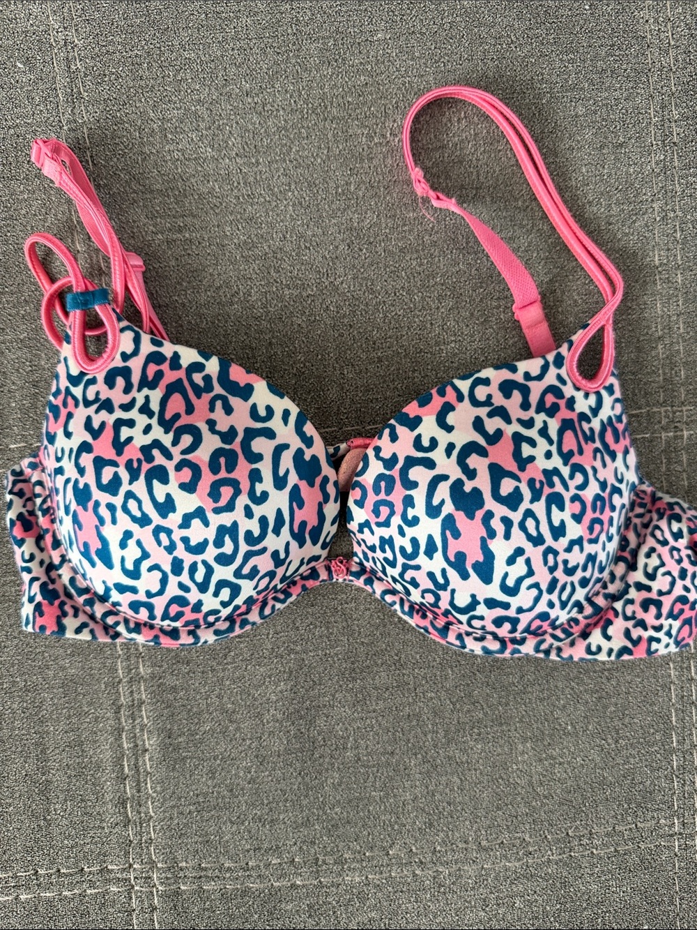 PINK Victoria's Secret Pink & Teal Leopard Print Push-Up Bra